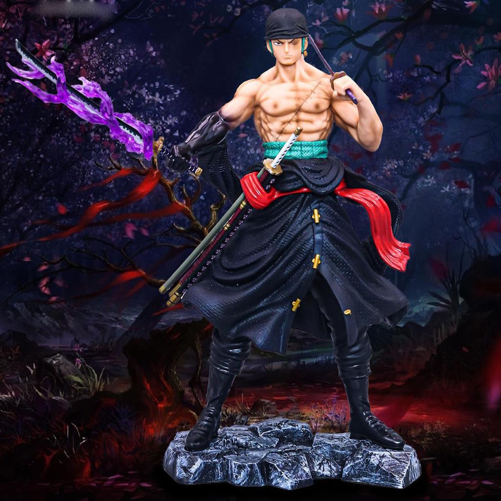 Anime One Piece Figure Three Knife Flow Battle Stance Zoro 2 Head Action Statue Model Doll PVC Collection Toy Boy Gift
