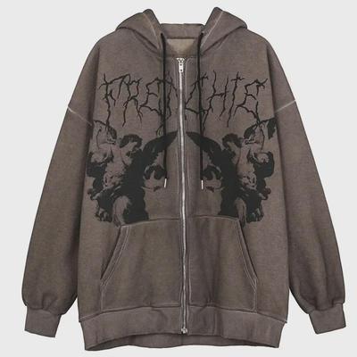 Women's 2021 Cross-Border Street Fashion Hooded Sweatshirt – Loose Fit, Velvet, Zipper Cardigan Jacket for Autumn