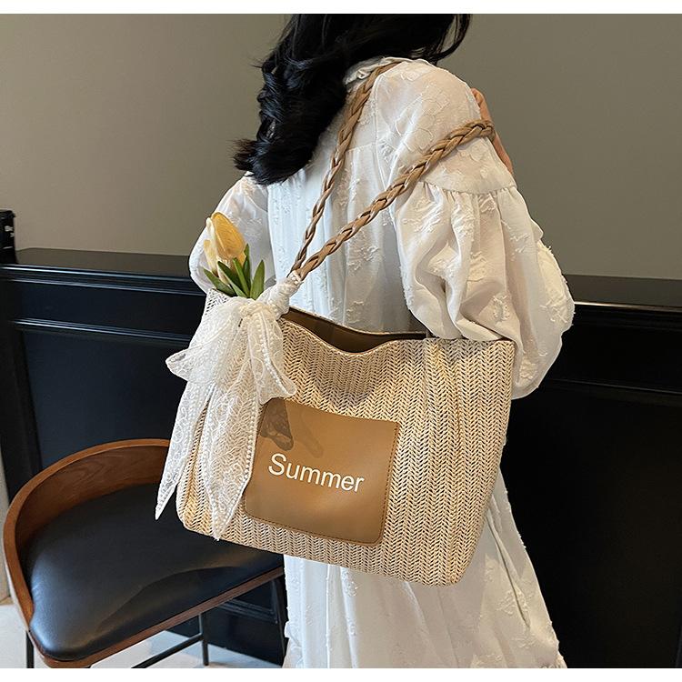 Large-capacity Woven Bag Women's Summer New Simple Shoulder Handbag Commuter Tote Bag