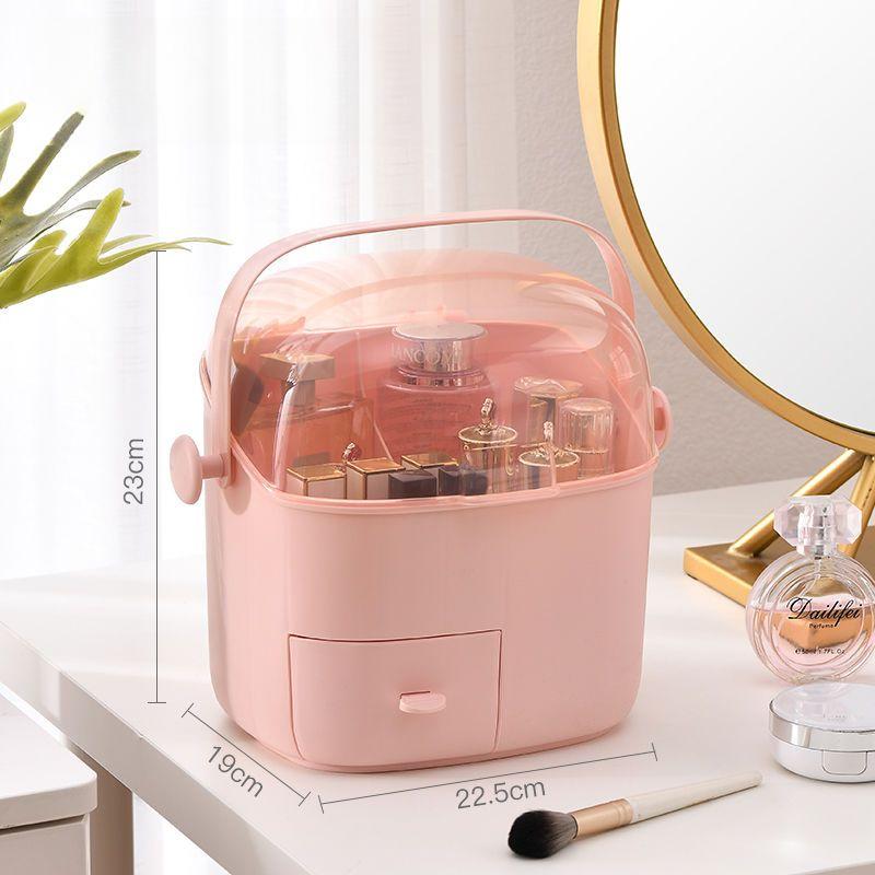 

Ящик для хранения косметики Многофункциональный пыленепроницаемый большой емкости Настольный туалетный столик Полка для средств по уходу за кожей розовый