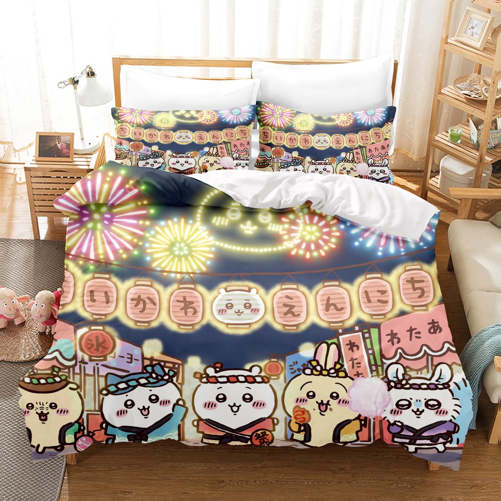 

Chiikawa Duvet Cover Set Comforter Bedding 3d Children S Bedding Set 3-Piece 1 Quilt Cover King Size 90X200CM