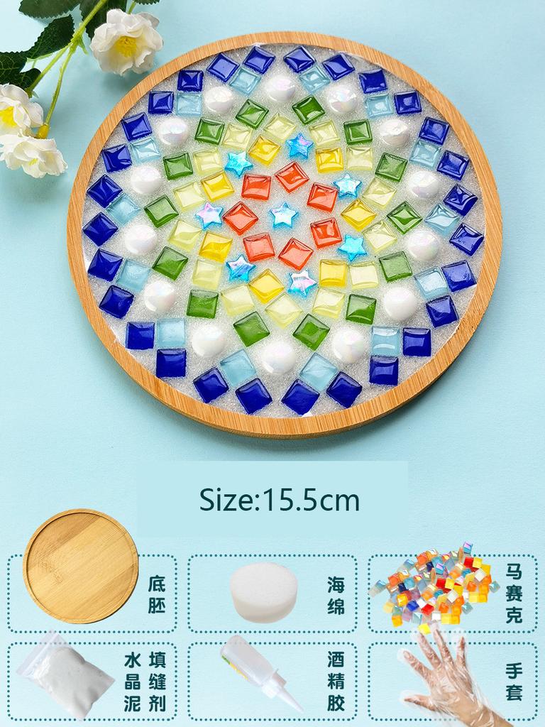 Bamboo Mosaic DIY Coasters Handmade Creative Material for Cup Mat Placemat Mosaic Crystal Craft Tool Kit Kids Gift