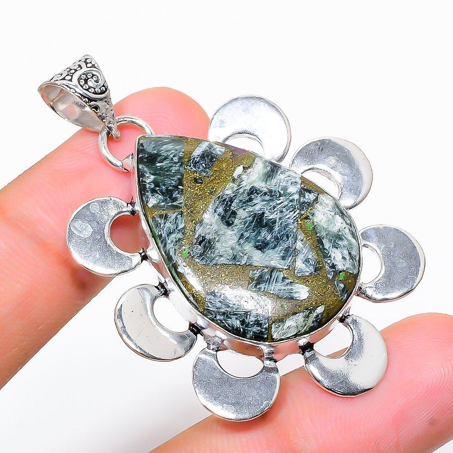 

Copper Seraphinite Gemstone Handmade Ethnic Jewelry Pendant 2.17 SR-3836