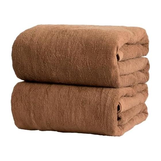 Tramparan Commercial Bath Towel Large Bath Towel 180cm Set of 2 (Brown) 100% Cotton 180 x 100cm