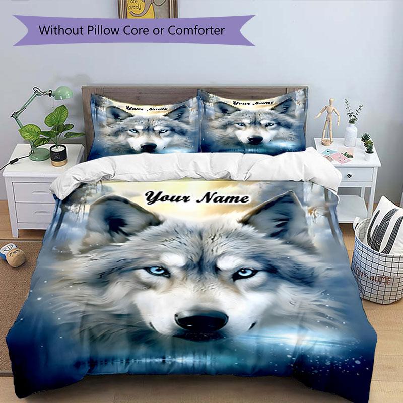 3PC Custom Name Wolf Spirit Reflection Bedding Set Duvet Cover Closure Includes 1 Duvet Cover & 2 Pillowcases for Bedroom