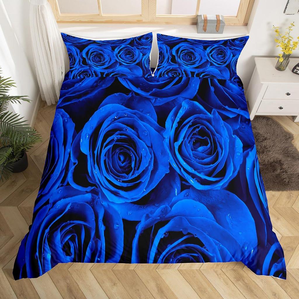 Blue Rose Digital Printed Duvet Set Three-Piece Valentine'S Day Gift Suitable For Bedroom Decoration Bedding