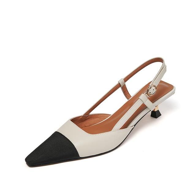 

Новые кожаные туфли-лодочки с босоножками, элегантные популярные сандалии с острым носком, женская обувь на мелком каблуке с пряжкой и ремешком, разные цвета 40 грязно-белый