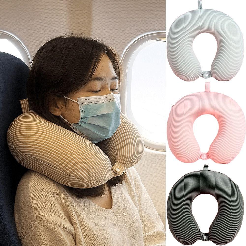 Slow Rebound U-shaped Pillow Portable Comfortable Airplane Nap Pad Stripes Design Solid Color Travel Neck Cushion Car Travel