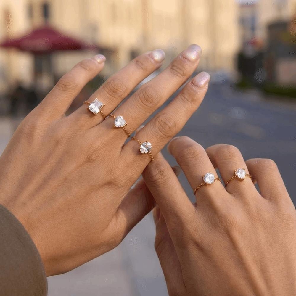 Elegant Adjustable Chain Ring Exquisite Finger Jewelry Fashion Zirconia Chain Rings Daily Wear