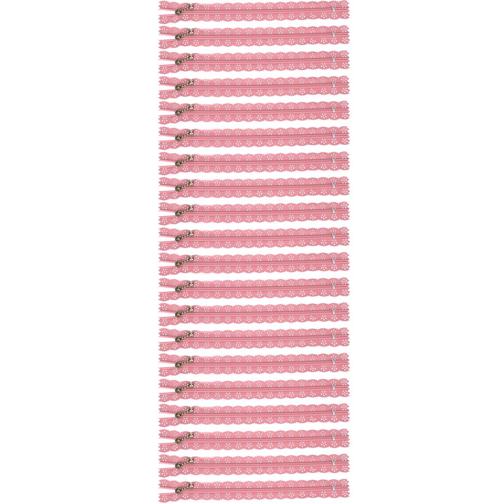 20Pcs 20CM DIY Nylon Lace Zippers Coil Flower Zipper for Sewing Wedding Dress CraftsPink