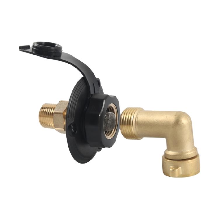 Easy To Install Marine Motorhomes Boat And Trailer Water Inlet Flange With Protective Brass Check Valves And Hose Elbow