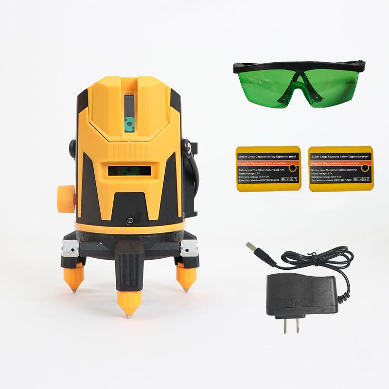 

Green 5-line laser level, switchable gear, 2 batteries, safety alarm function, suitable for various decoration scenarios