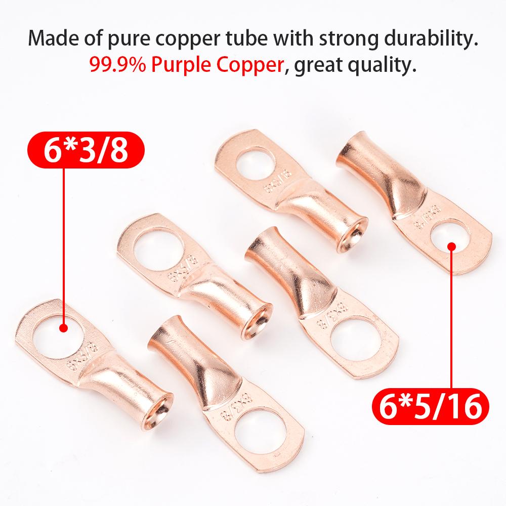 6AWG PVC Pure Copper Wire Red Black 2M Thick Copper Terminals 5/16 3/8 6pcs Heat Shrink Tubing Battery Power Welding Cable
