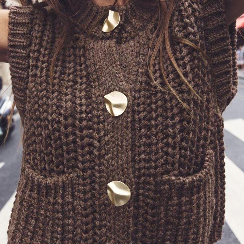 Spring New Arrival Women's Clothing Stylish Niche Style Vest Round Neck Sleeveless Thick Needle Knitting Vest 5802114