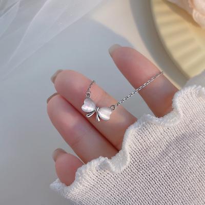 Imitation Opal Bow Necklace Women's Summer Light Luxury Niche Design Sense Collarbone Chain