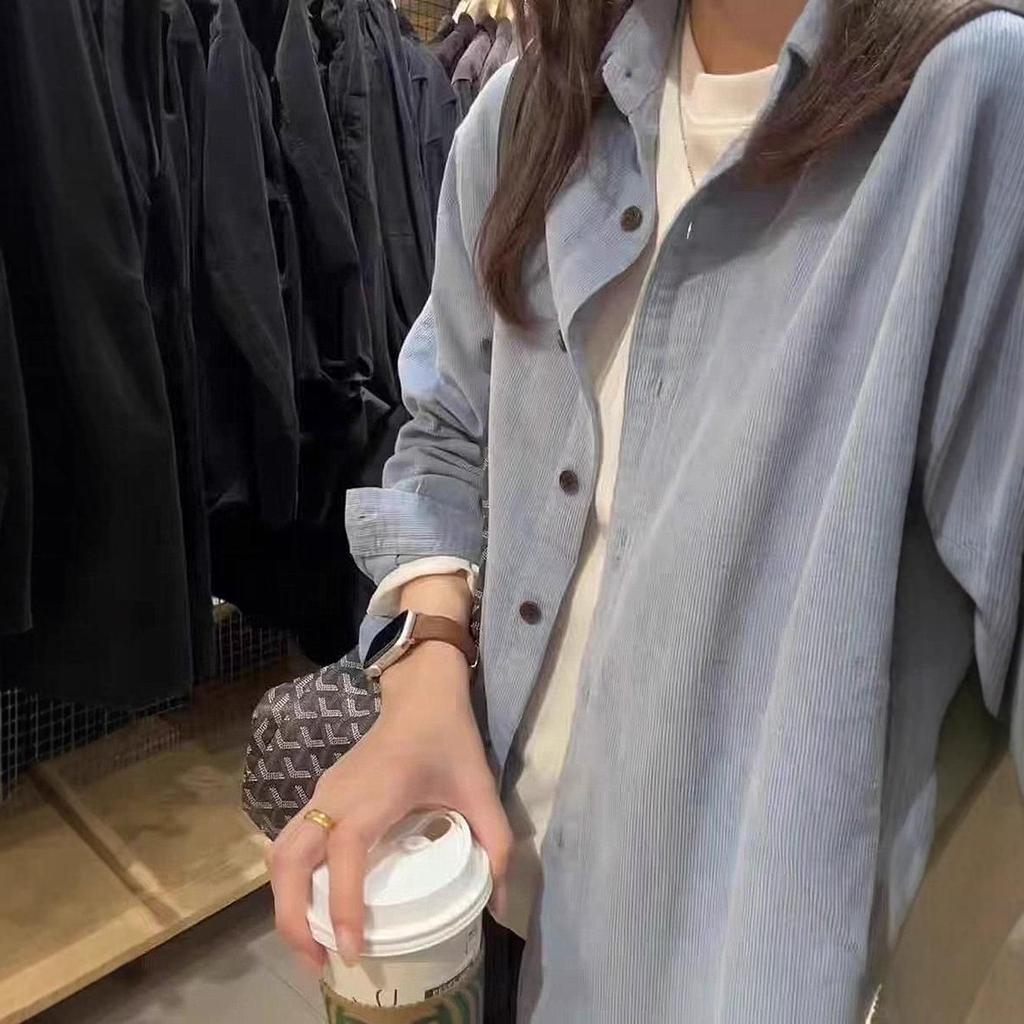 Korean Style Retro Corduroy Shirt: Women's Versatile Long Sleeve Spring/Autumn Layering Top