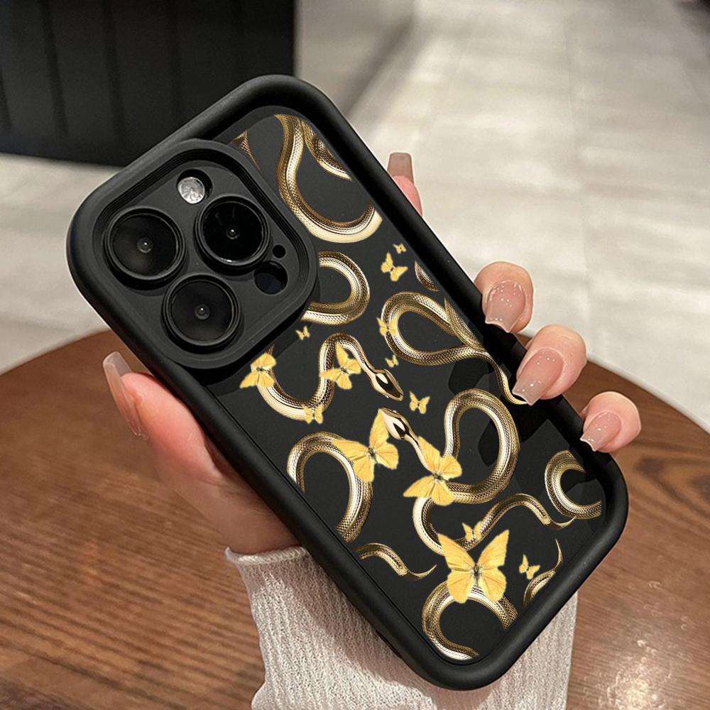 LZ5 Butterfly Black Gold Snake Silicone Phone Case for Xiaomi 11 Lite 5G 14T Redmi 14C 13C A3 Note 12 11 9 10 13 Pro Plus Shockproof Back Cover