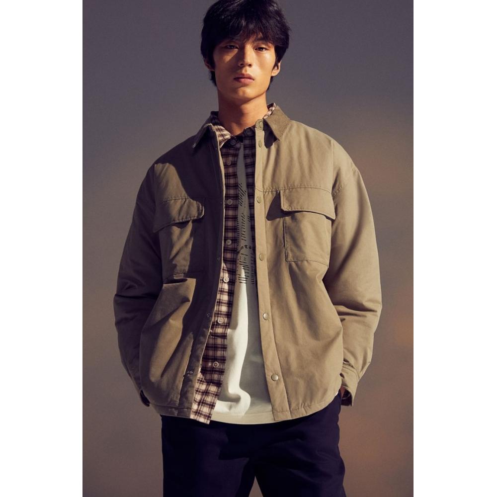 

H M Loose Fit Padded oversHirt kHaki Green L