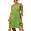 Sleeveless V Neck Solid Color Dress for Women Casual Loose Fit Above Knee Length Summer Dress with Elastic Waist