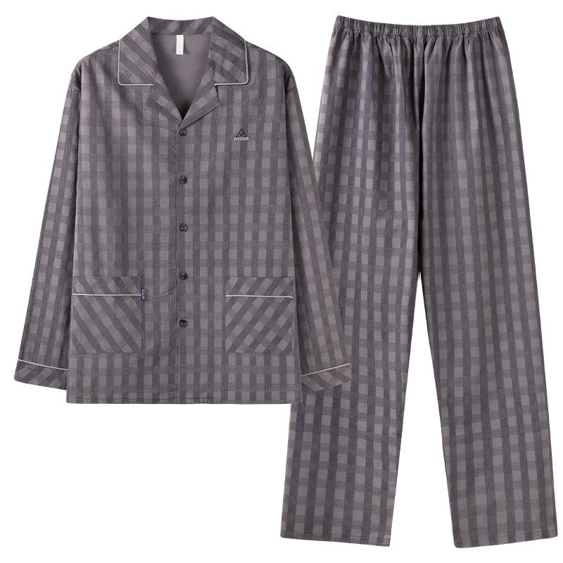 Pajamas Men'S Spring And Autumn Autumn Woven Cotton Gauze Casual Long Sleeves Cotton Loungewear Men'S Suit