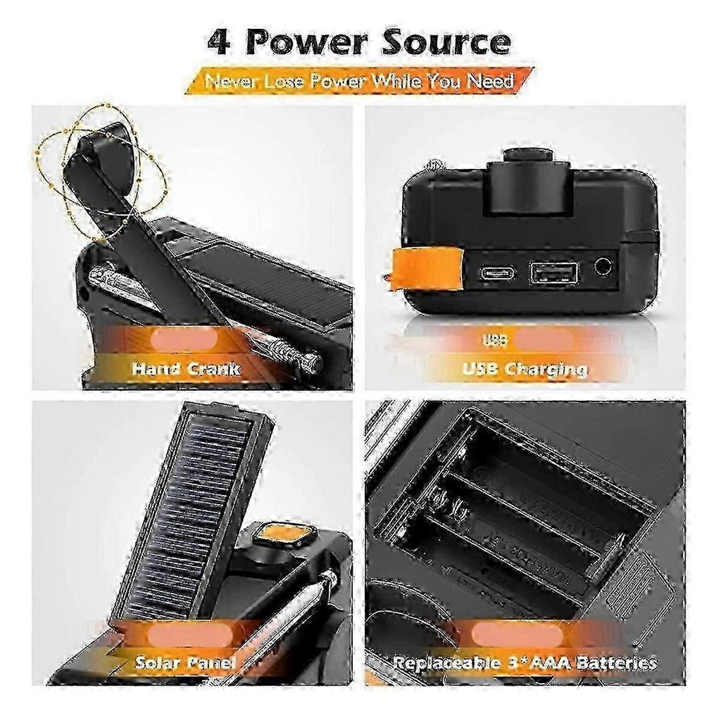 DAB373BT Emergency Radio with 5000mAh Solar Battery & Alarm Clock Feature in Blackout - E 0619
