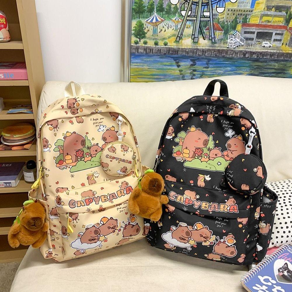 Sac à dos Capybara grande capacité, cartable pour étudiants, cartable Kawaii Capybara pour filles
