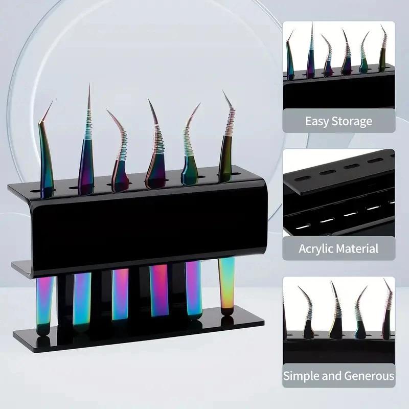 6-Hole Acrylic Tweezer Storage Rack Professional Eyelash Extension Display Stand Space Saving Tweezers Organizer Makeup Tools