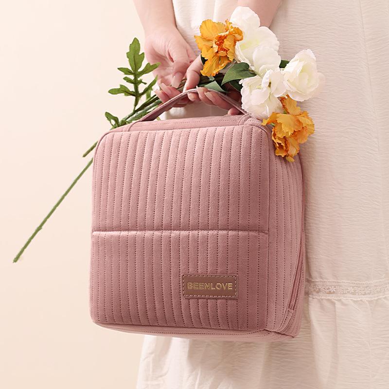 Upright Makeup Bag Large Capacity Portable Cosmetic Organizer Travel Toiletry Case with Handle Women Portable Cosmetic Case