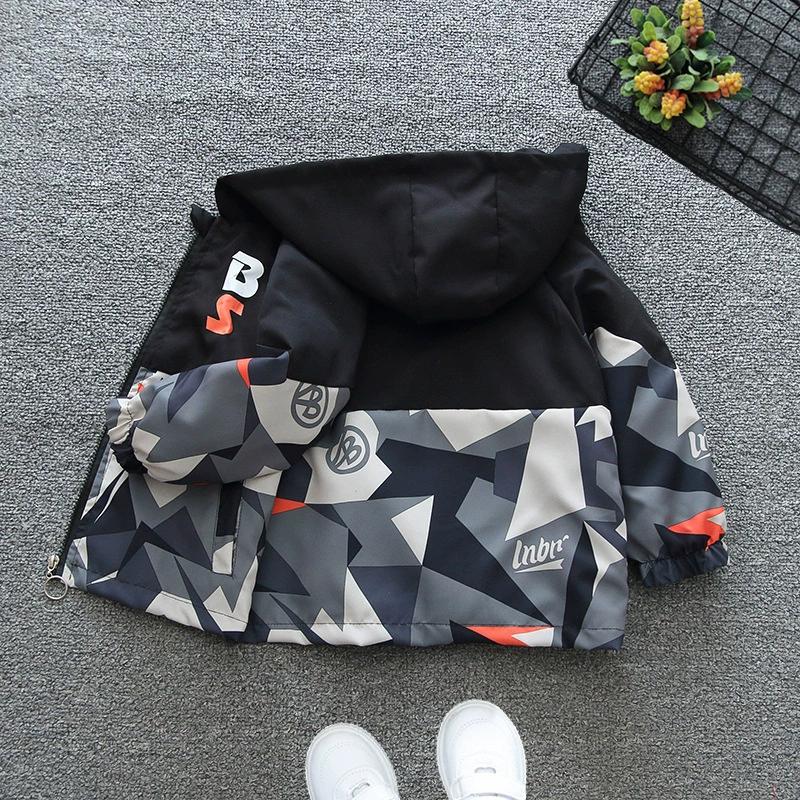 Boys Autumn Hooded Jackets Spring Kids Zipper Thin Windbreaker Coat Casual Print Girls Outerwear Children Trench Clothing 2-8Y