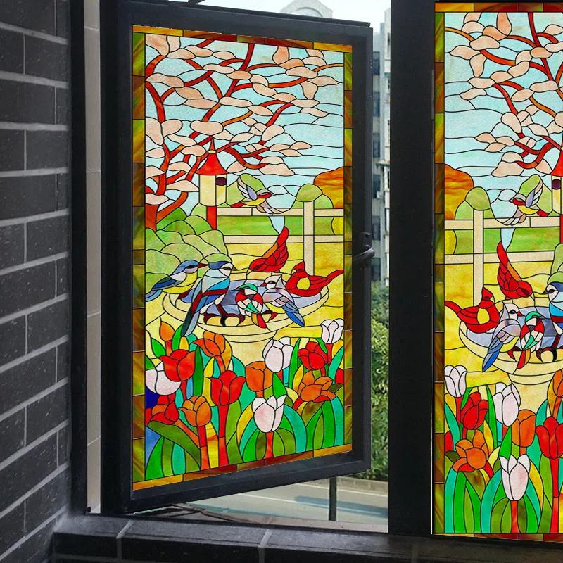 European Vintage Glass Paste Custom Toilet Opaque Painting Tiffany Imitation Art Film Electrostatic Scrub Window Paper