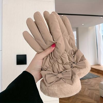 Gemütliche Winter-Damenhandschuhe mit Schleifendetail - Verdickt, mit Fleece gefüttert für Wärme, perfekt zum Radfahren und für Outdoor-Aktivitäten