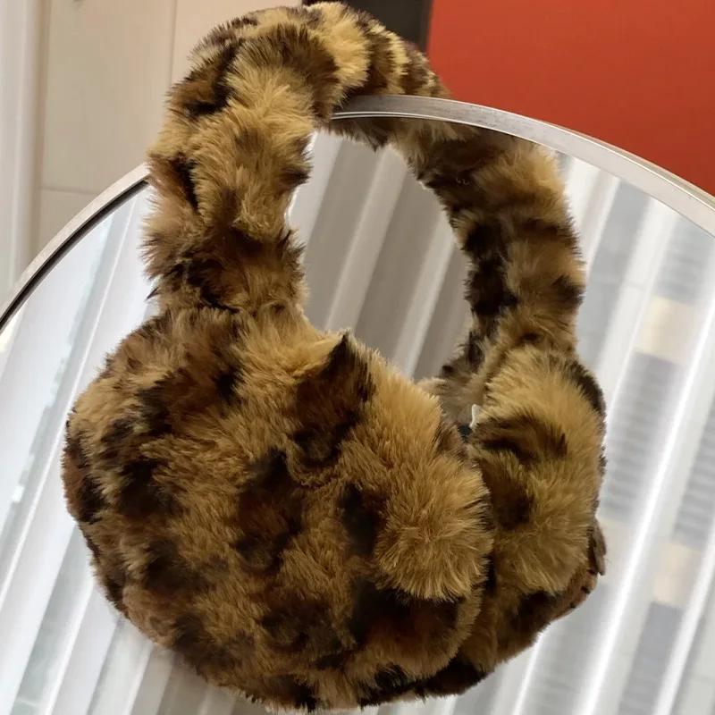 2026 New American Leopard Print Soft Plush Ear Warmers Winter Warm Earmuffs Fashion Y2k Earmuff Outdoor Cold Folding Ear-muffs