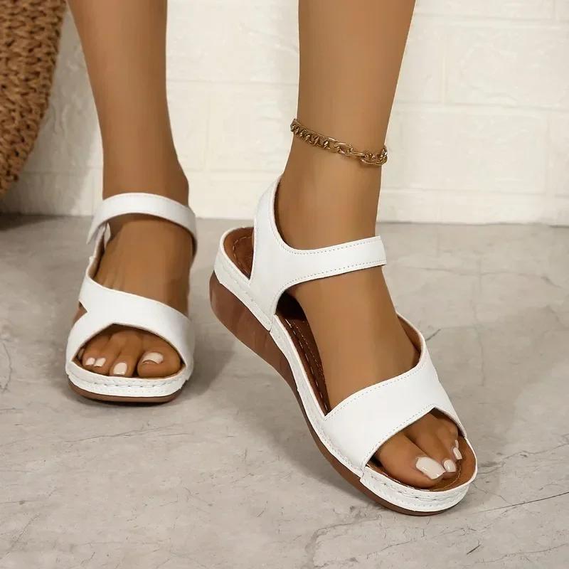 Ladies Shoes Summer High Quality Open Toe Women's Sandals Outdoor Round Toe Print Plus Size Casual Women Platform Wedge Sandals