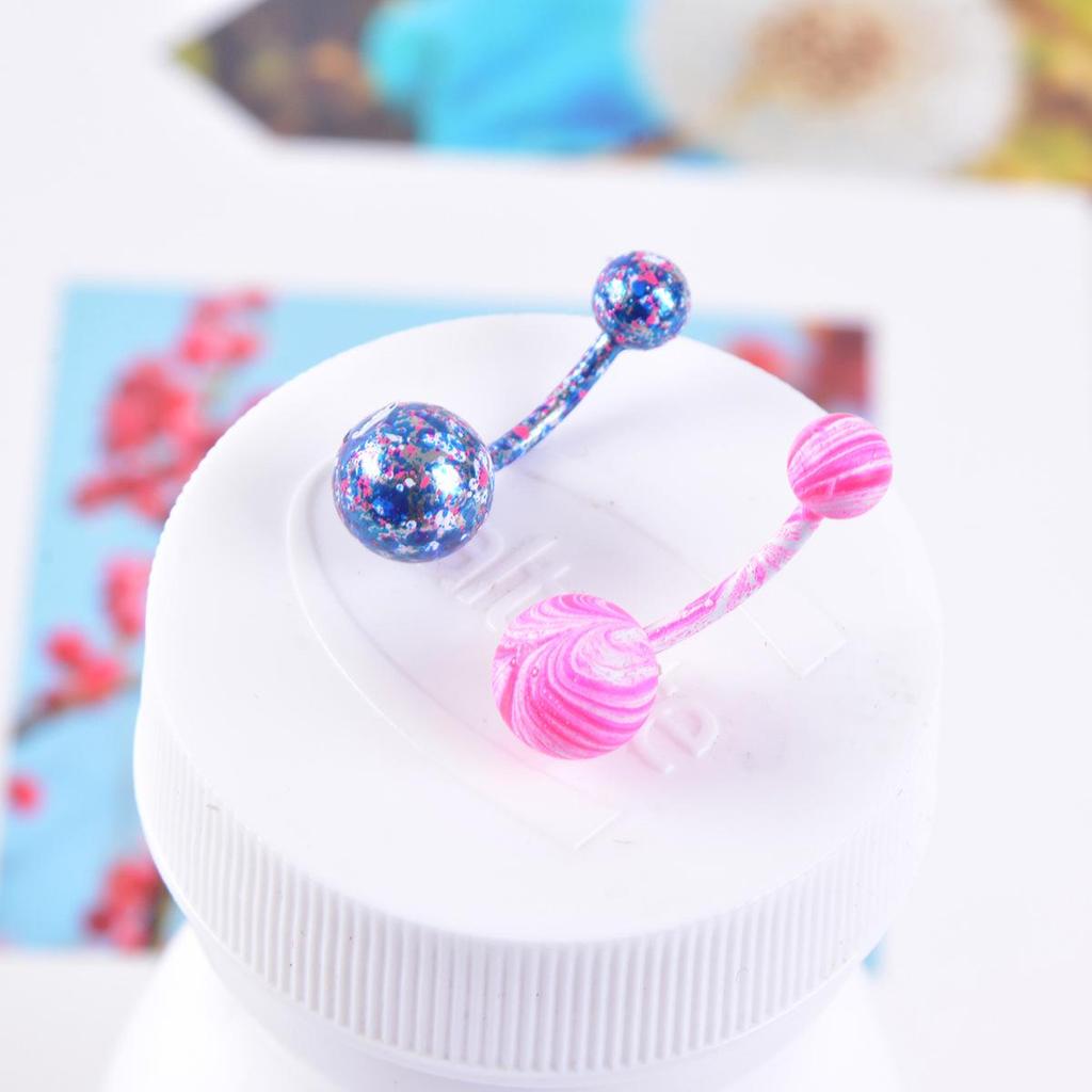 16-Piece Double Diamond Stainless Steel Belly Button Ring Set with Painted Spots