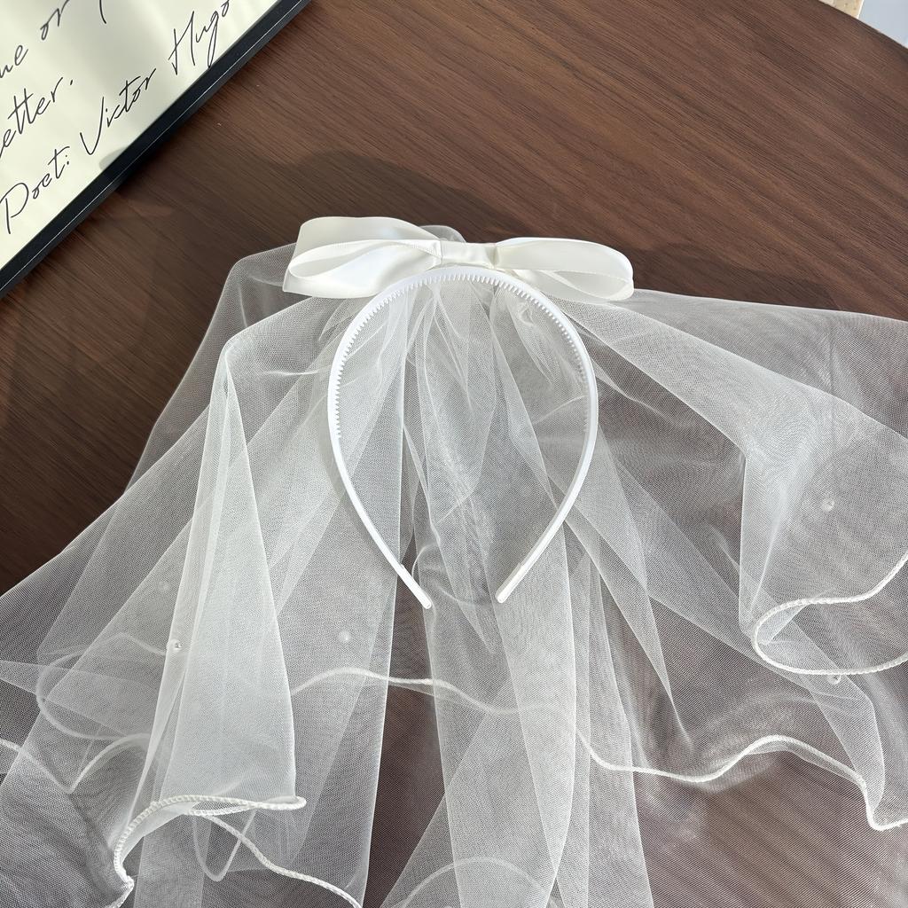 1PC White Bow Mesh Headband Bridal Dress Headgear Simple Fashion Jewelry Suitable for Wedding Daily Use