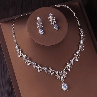 Modeschmuck für die Braut Hochzeitsaccessoires Zirkon Strass Set Hochzeitsbankett Party Vielseitig Luxus Damen Halskette Ohrring