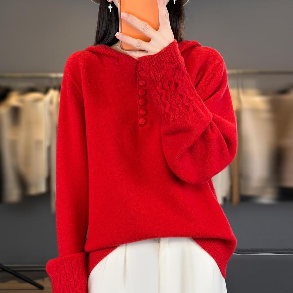 Women's Lace Hooded Knitwear Pullover Sweater - Thickened Autumn/Winter Top