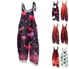 Damen Jumpsuit Print Casual Loose Vintage Schultergurt Baumwolle Leinen