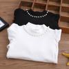 Tjejer Toppar Vår Höst Bomull Vit Blus O-ringad Långärmad T-shirt Svart Enkel bottentröja Barnkläder