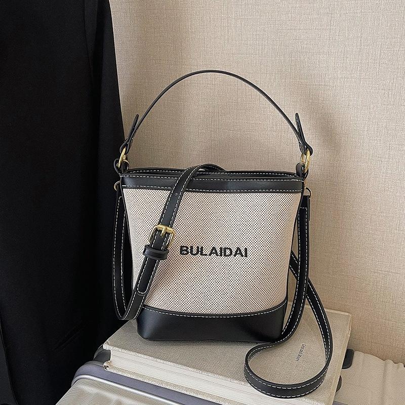 

New fashion high-end street shot contrasting color bucket bag portable shoulder crossbody trendy women s bag чёрный