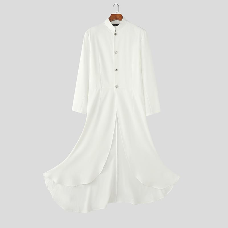 INCERUN Herren Stehkragen Langarm Plissiert Geschlitzt Unregelmäßig Lange Tunika Tops