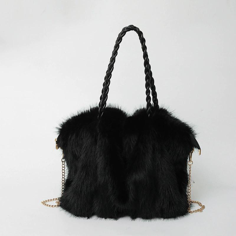 

Women s Faux Rabbit Fur Plush Shoulder Bag, Soft Fluffy Shoulder Handbag, Elegant Cloud Bag for Fall & Winter, Perfect Christmas Gift чорний