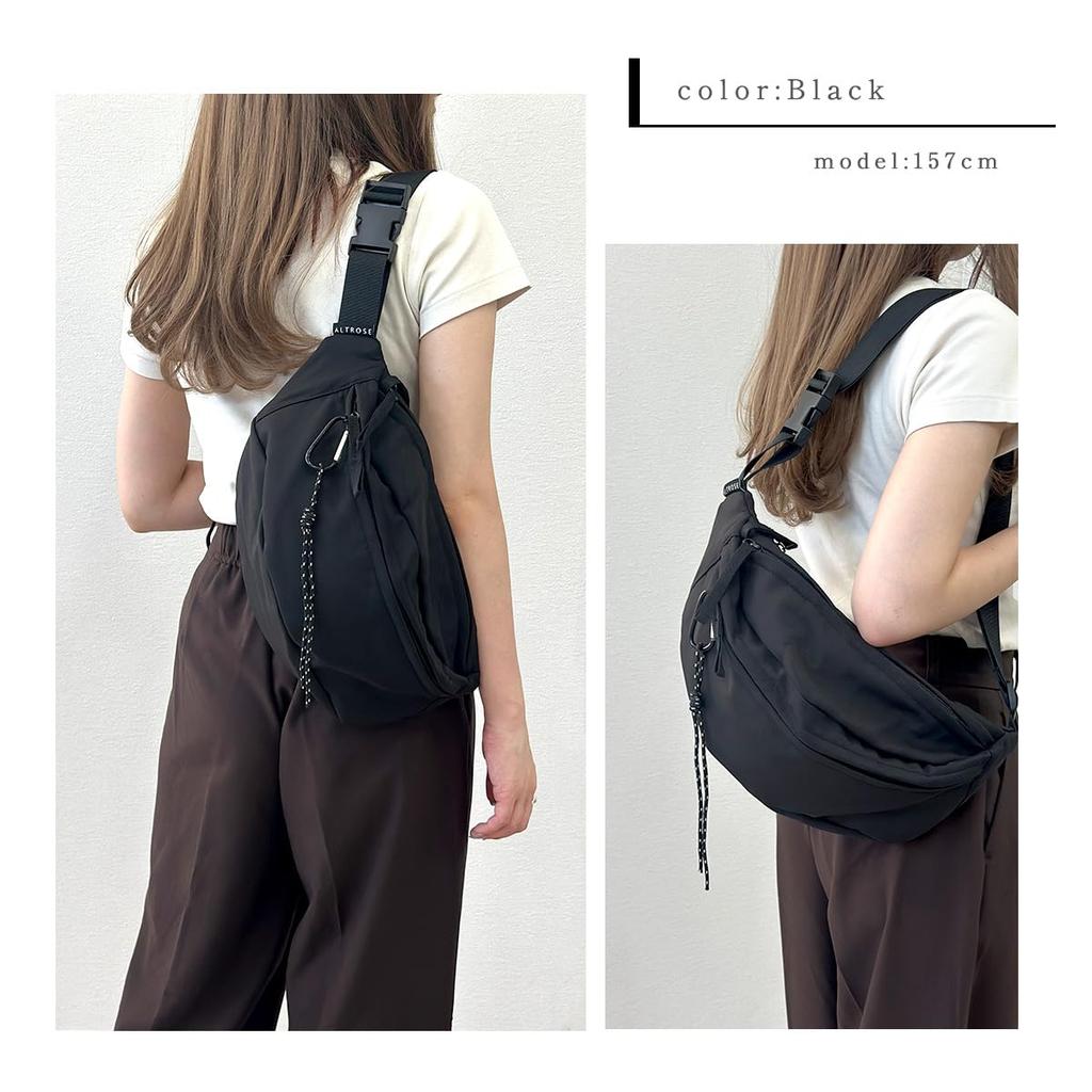 Große Umhängetasche, Leicht, Crossbody, Ein Schultergurt, Wasserabweisendes Nylon mit Karabiner, Leicht, Einfarbig, Damen (Schwarz)