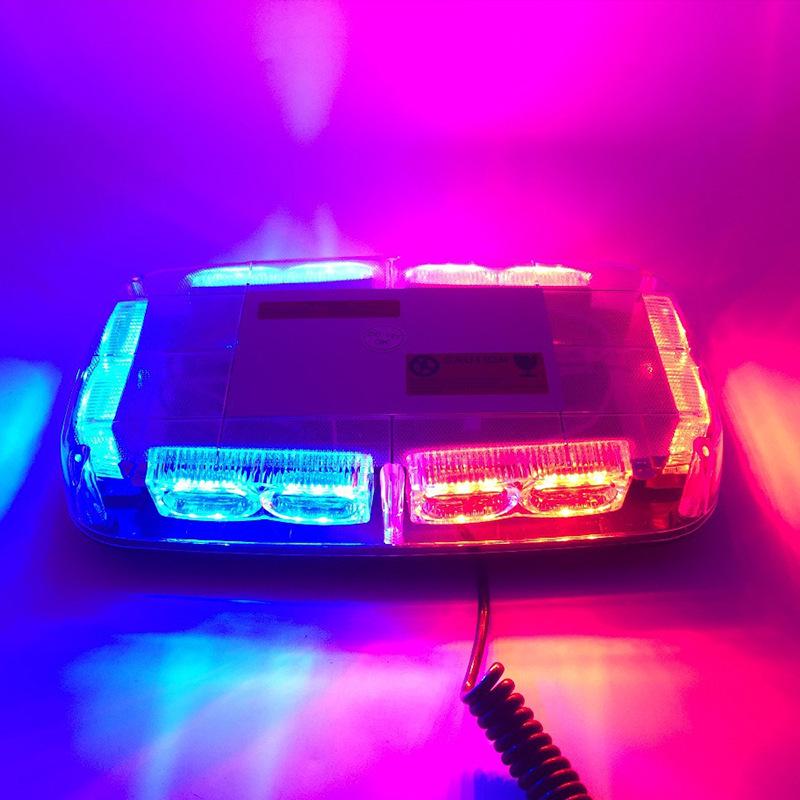 Ceiling-Mounted High Brightness Red & Blue Strobe Warning Light, Magnetic, 12V, 36 LEDs, Short Row for Cars