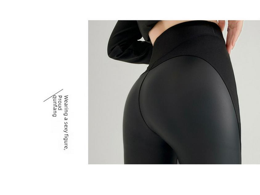 Dámské kožené jógové kalhoty s vysokým pasem a sametovou podšívkou na štíhlé postavy