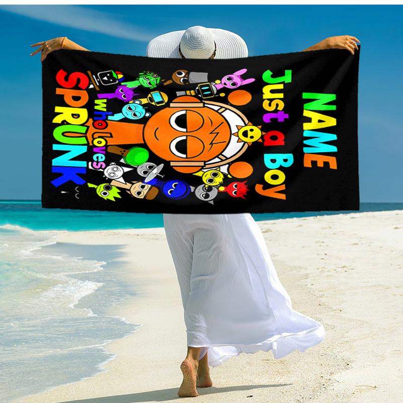 Personalized Customized Proof Beach Towel with Sprunki Themed Pattern - Soft, Absorbent,quick-drying,perfect Swimming,camping&bathing