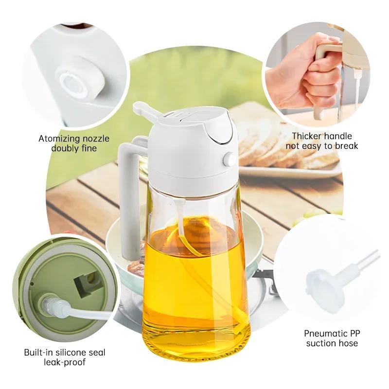 2 In 1 Glass Oil Spray Bottle with Pour Spout - Dual - Purpose for Olive Oil, Soy Sauce - Camping, Bbq, Baking & Picnic Tool