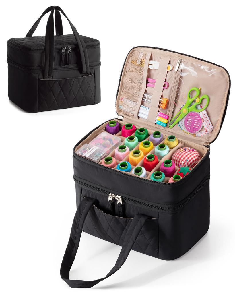 Fasrom Sewing Box, Two-Compartment Sewing Case, for Home and Travel, Bag Only, Black