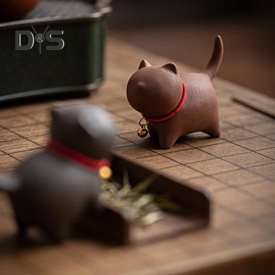 Teehaustier in Kätzchenform, Kung-Fu-Teeservice, handgefertigt, lila Sand, Teehaustier, orientalische Eleganz, Tischzimmer, Home-Office, Teestube-Dekor, einzigartiges Geschenk für Teeliebhaber