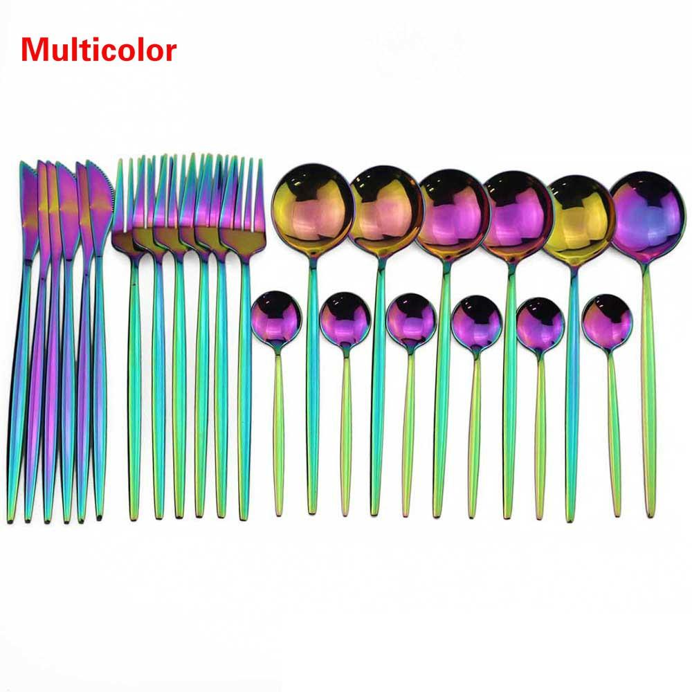 Gold Cutlery Set 24 Piece Tableware Sets Dishes Knives Spoons Forks Stainless Steel Dinnerware Set
